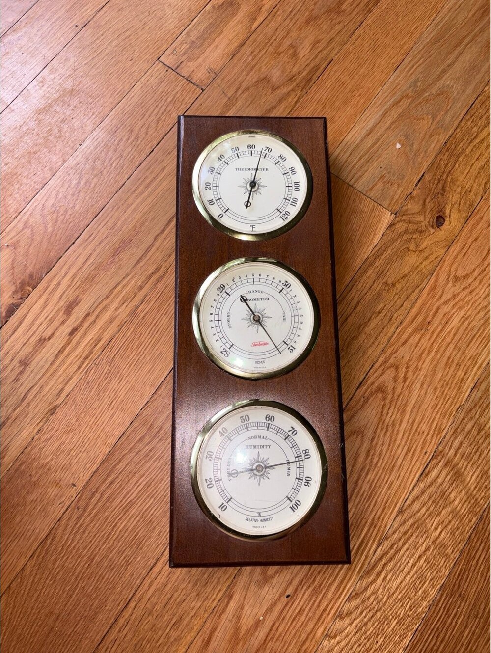 Vintage Sunbeam Weather Station Thermometer Barometer Hygrometer Wall Plaque